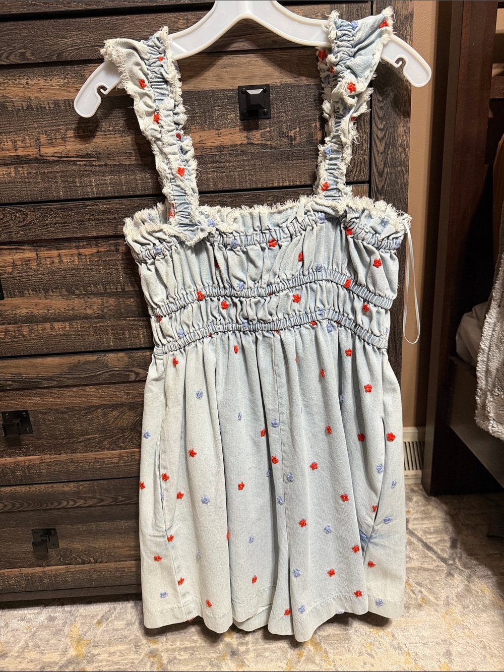 Peach Love Jean Romper with Stars - Picture 2 of 4